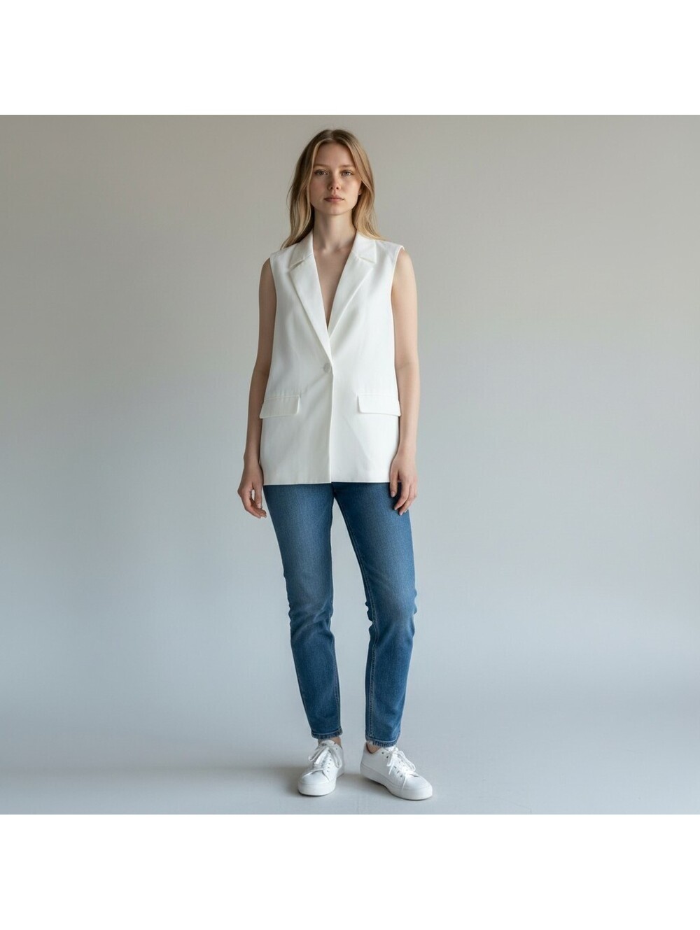 Unbranded Suit Vest Women L Large White One Button Collared Sleeveless Classic